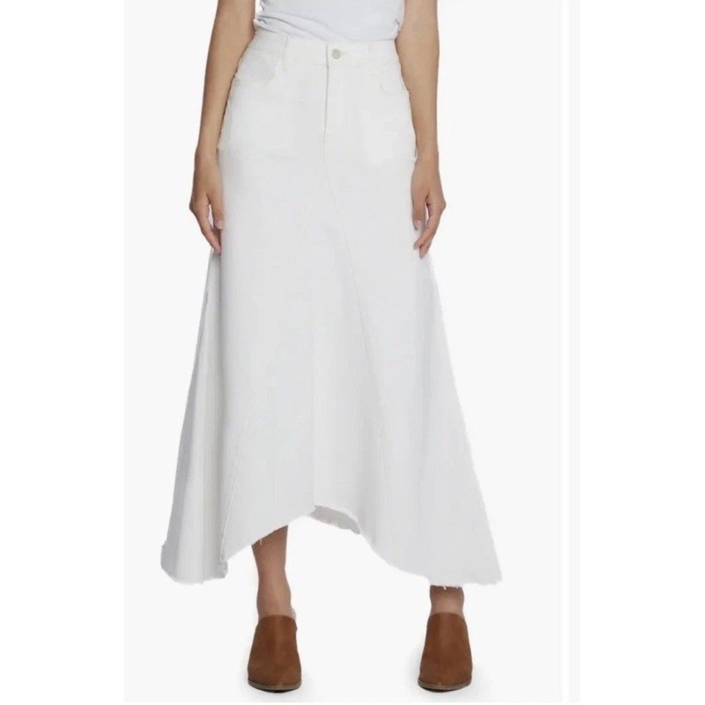 Wash Lab Selma Pieced Asymmetric Denim Maxi SKIRT Size 27 Stone White EC